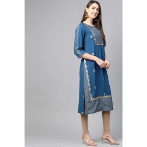 53590811543_8c70a1ec43_o_d-1000x1000-1.webp Generic Women's Casual 3/4 th Sleeve Floral Printed Rayon Kurti (Blue)