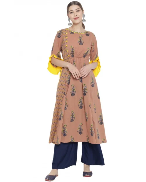 Generic Women's Casual 3/4 th Sleeve Floral Printed Cotton Kurti (MultiColor)