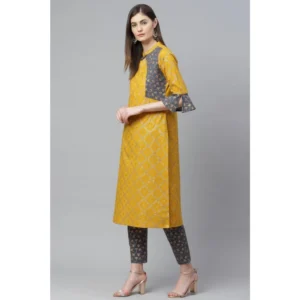 53591051470_7303b48746_o_d-1000x1000-1.webp Generic Women's Casual Bell Sleeves Geomatrical Printed Cotton Kurti Set (Yellow)