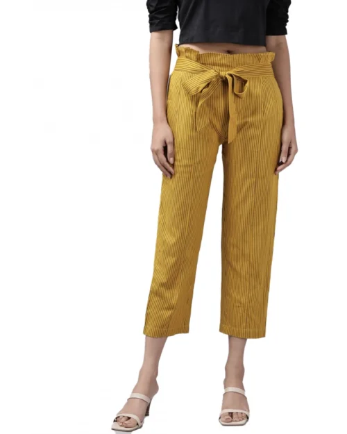 Generic Women's Casual Printed Cotton Flex Trouser Pant (Mustard)