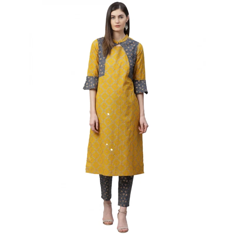 53591061880_cb1aa5848a_o_d-1000x1000-1.webp Generic Women's Casual Bell Sleeves Geomatrical Printed Cotton Kurti Set (Yellow)