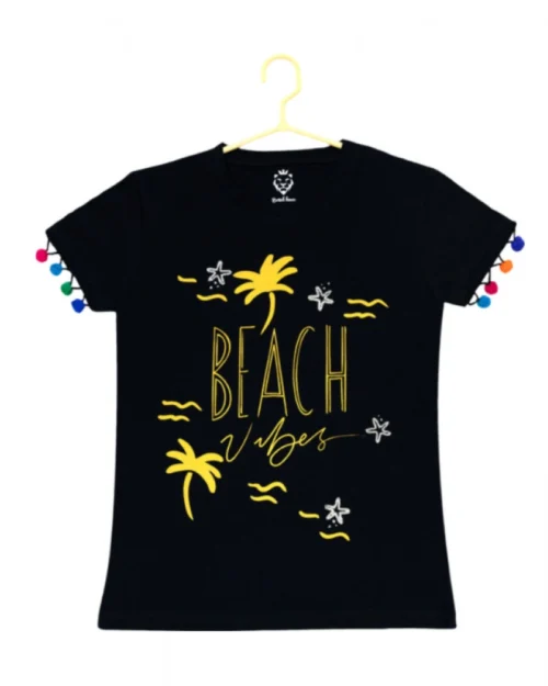 Generic Girl's Casual Short Sleeve Printed Cotton T Shirt (Black)