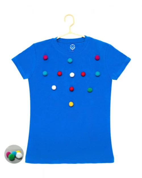 Generic Girl's Casual Short Sleeve Pom Pom Balls Cotton T Shirt (Royal Blue)