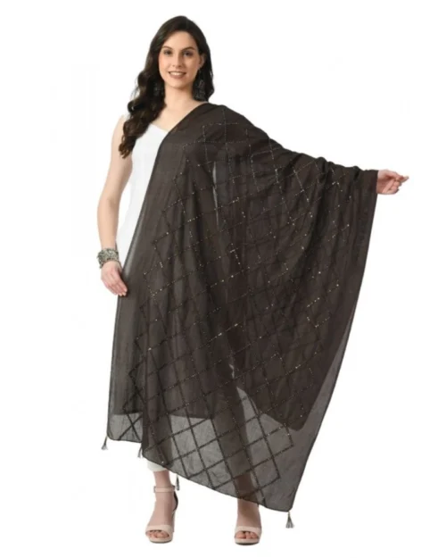 Generic Women's Chanderi Self Design Dupatta (Dark Browm, Length: Free Size)