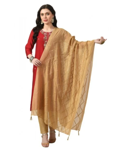 Generic Women's Chanderi Self Design Dupatta (Gold, Length: Free Size)