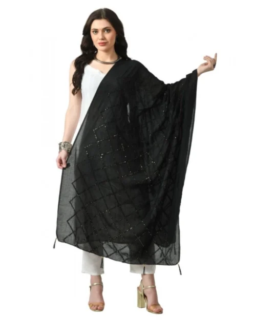 Generic Women's Chanderi Self Design Dupatta (Black, Length: Free Size)