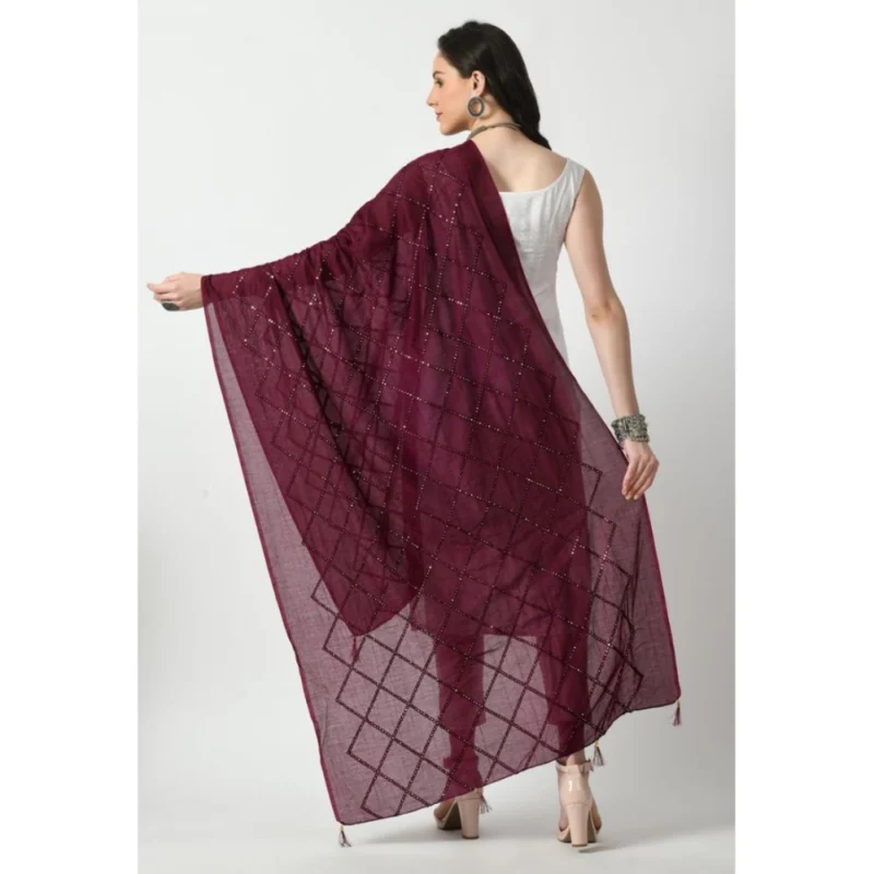 Generic Women's Chanderi Self Design Dupatta (Wine, Length: Free Size)