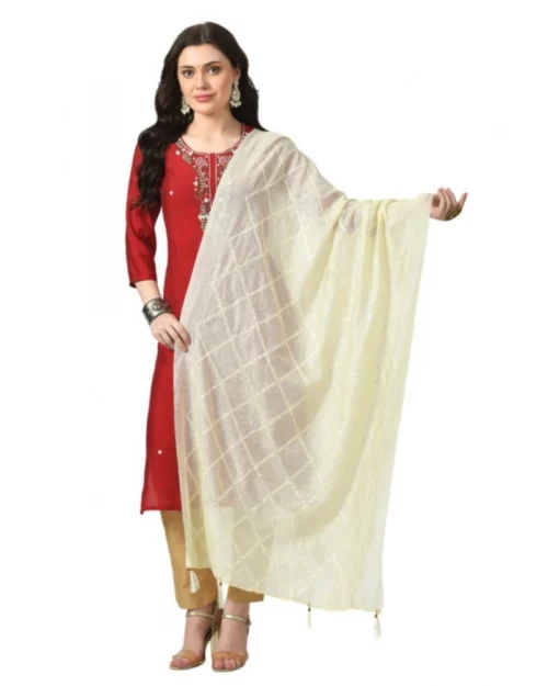 Generic Women's Chanderi Self Design Dupatta (Off White, Length: Free Size)