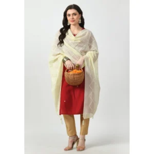 Generic Women's Chanderi Self Design Dupatta (Off White, Length: Free Size)