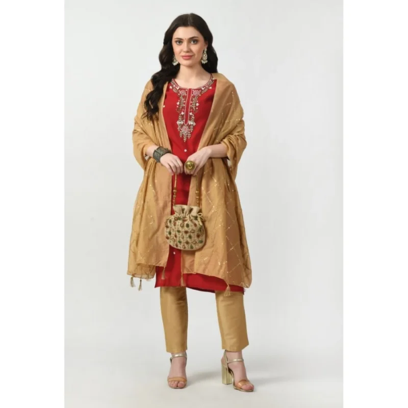 Generic Women's Chanderi Self Design Dupatta (Gold, Length: Free Size)