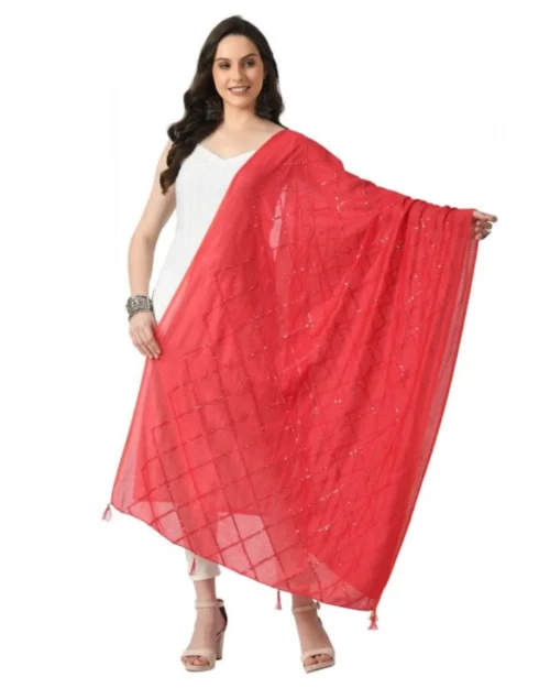 Generic Women's Chanderi Self Design Dupatta (Rani, Length: Free Size)