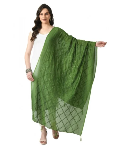 Generic Women's Chanderi Self Design Dupatta (Mehandi, Length: Free Size)