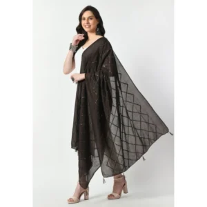 Generic Women's Chanderi Self Design Dupatta (Dark Browm, Length: Free Size)