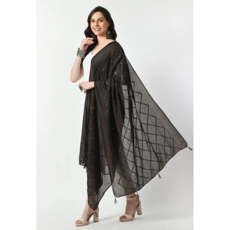 Generic Women's Chanderi Self Design Dupatta (Dark Browm, Length: Free Size)