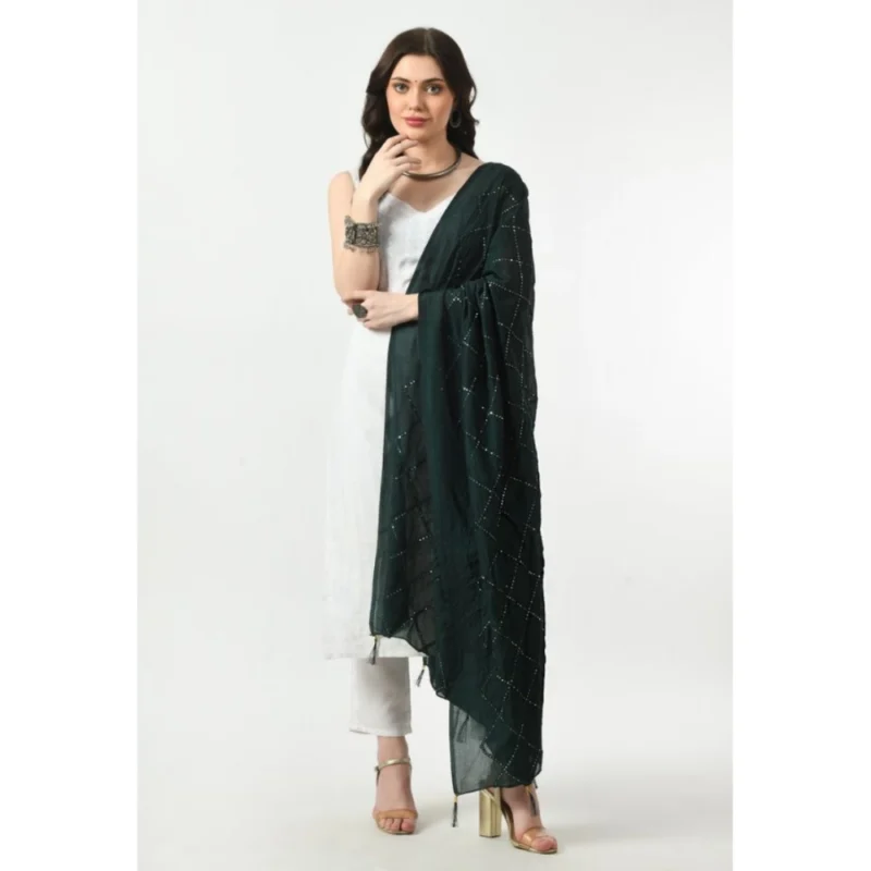 Generic Women's Chanderi Self Design Dupatta (Green, Length: Free Size)