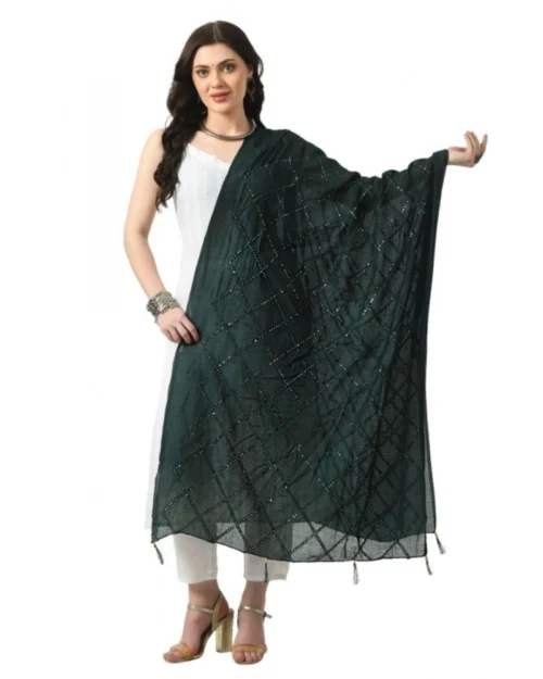 Generic Women's Chanderi Self Design Dupatta (Green, Length: Free Size)