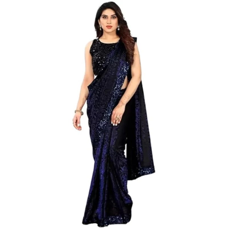 53817976012_5a34233cb9_o_d-1000x1000-1.webp Generic Women's Lycra Floral Saree With Unstitched Blouse (Blue, 5.5 Mtr)