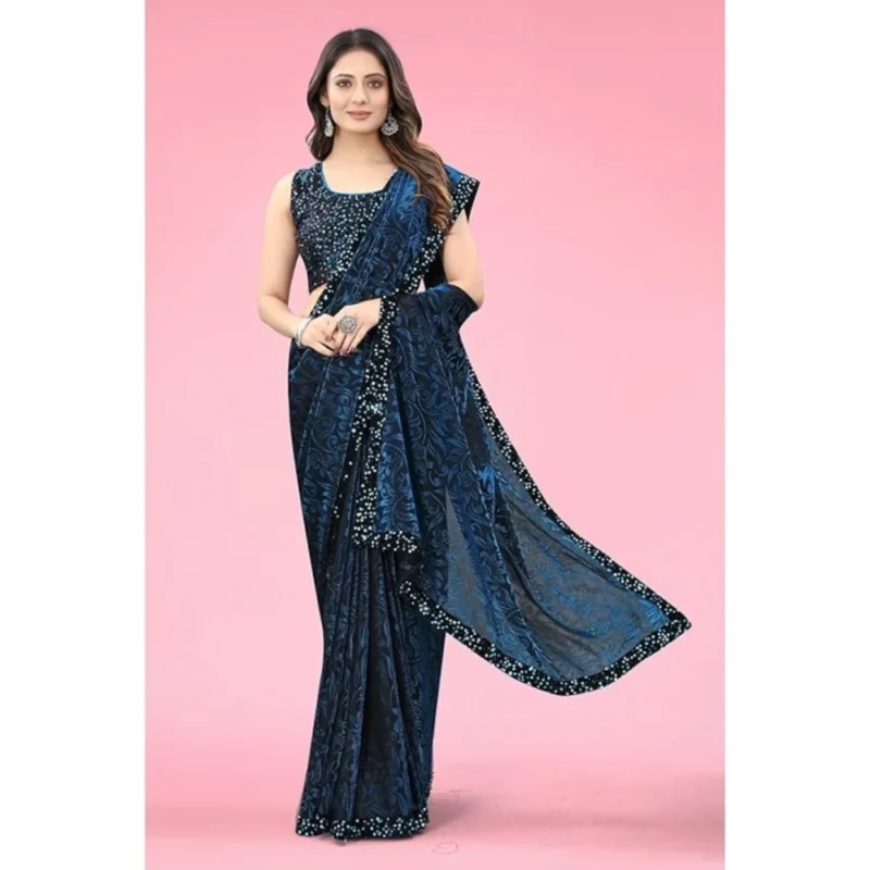53819233709_a2d9bdf5fc_o_d-1000x1000-1.webp Generic Women's Lycra Floral Saree With Unstitched Blouse (Blue, 5.5 Mtr)