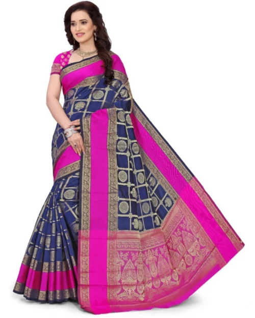 Generic Women's Jacquard Woven Saree With Unstitched Blouse 5.5Mtr (Blue)