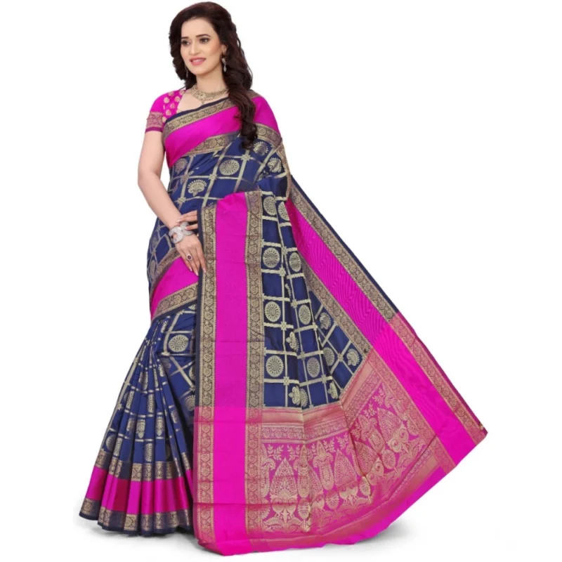 53925195147_c727bc7cb7_o_d-1000x1000-1.webp Generic Women's Jacquard Woven Saree With Unstitched Blouse 5.5Mtr (Blue)