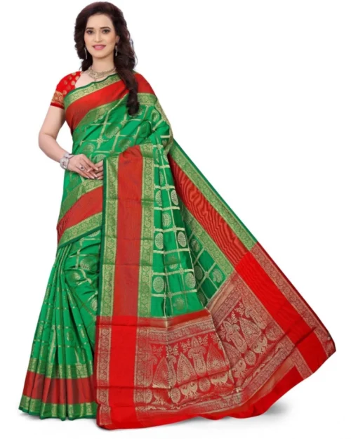 Generic Women's Jacquard Woven Saree With Unstitched Blouse 5.5Mtr (Green)