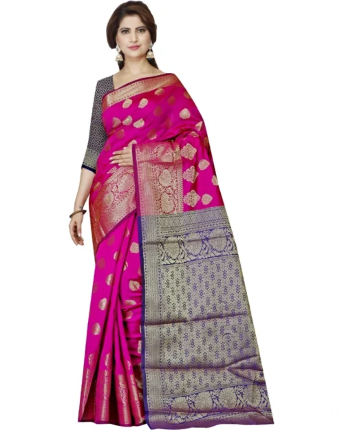 Generic Women's Jacquard Woven Saree With Unstitched Blouse 5.5Mtr (Pink)