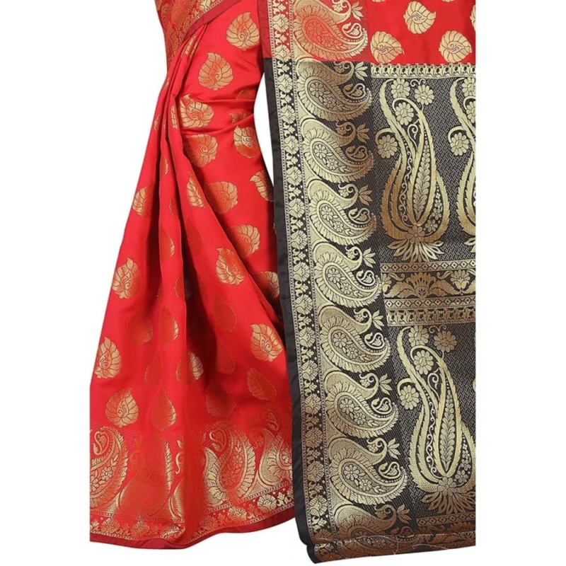 53925197067_dc4b3a827e_o_d-1000x1000-1.webp Generic Women's Jacquard Woven Saree With Unstitched Blouse 5.5Mtr (Red)