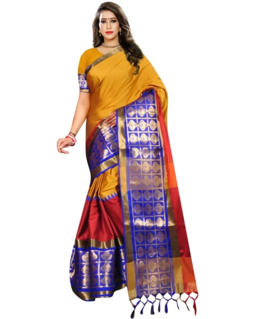 Generic Women's Jacquard Woven Saree With Unstitched Blouse 5.5Mtr (Mustard)
