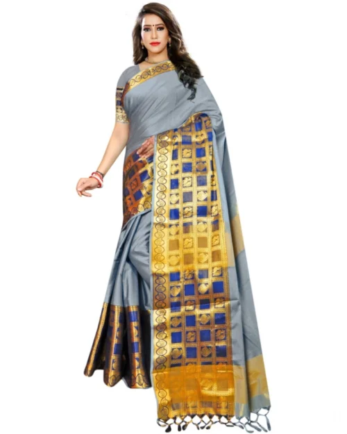 Generic Women's Jacquard Woven Saree With Unstitched Blouse 5.5Mtr (Light Blue)