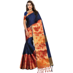 Generic Women's Jacquard Woven Saree With Unstitched Blouse 5.5Mtr (Blue)