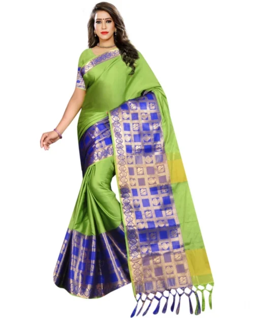 Generic Women's Jacquard Woven Saree With Unstitched Blouse 5.5Mtr (Green)