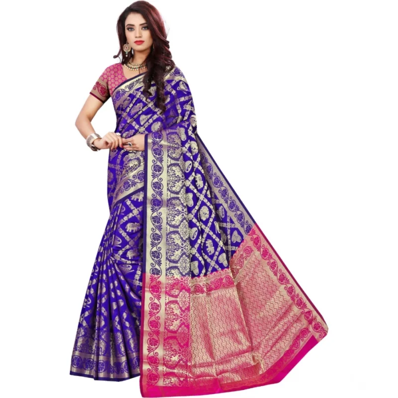 53925202497_114533d18a_o_d-1000x1000-1.webp Generic Women's Jacquard Woven Saree With Unstitched Blouse 5.5Mtr (Blue)