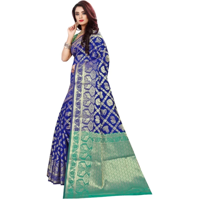 53925202507_5b98ba4a3f_o_d-1000x1000-1.webp Generic Women's Jacquard Woven Saree With Unstitched Blouse 5.5Mtr (Blue)