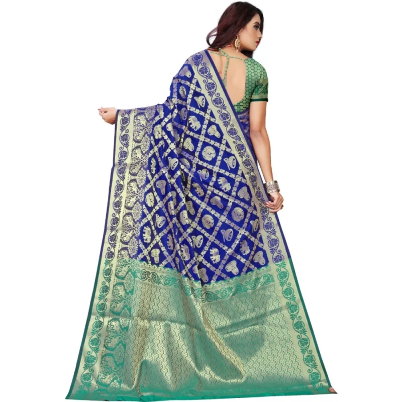 53925202512_512a4473a9_o_d-1000x1000-1.webp Generic Women's Jacquard Woven Saree With Unstitched Blouse 5.5Mtr (Blue)
