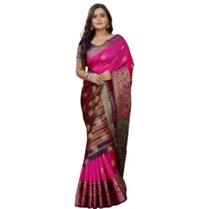 53925204142_78b9e4fd7b_o_d-1000x1000-1.webp Generic Women's Silk Blend Woven Saree With Unstitched Blouse 5.5Mtr (Pink-Beige)