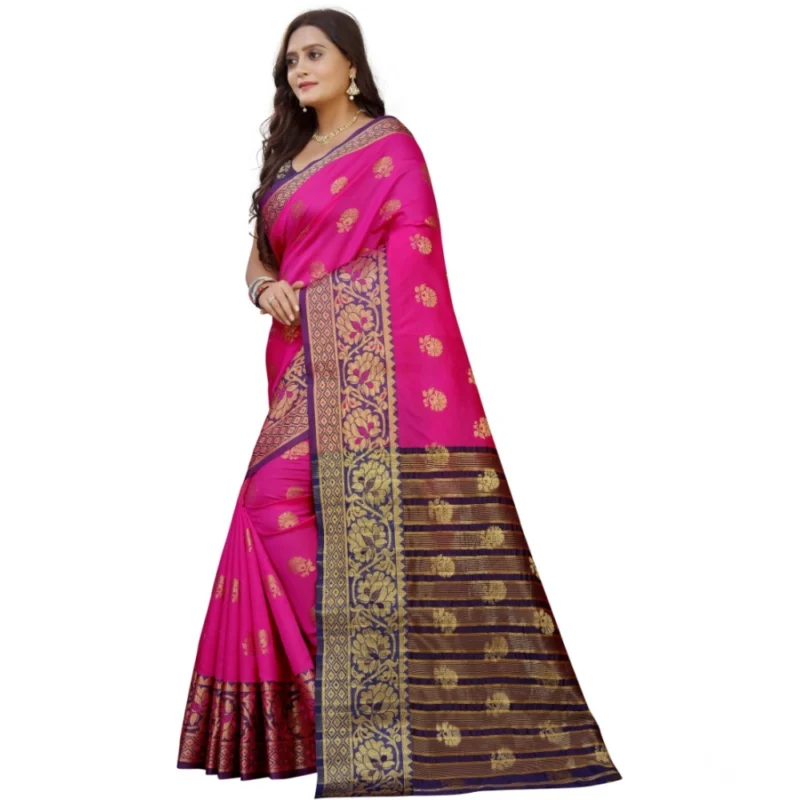 53925204152_4ca45fbf83_o_d-1000x1000-1.webp Generic Women's Silk Blend Woven Saree With Unstitched Blouse 5.5Mtr (Pink-Beige)