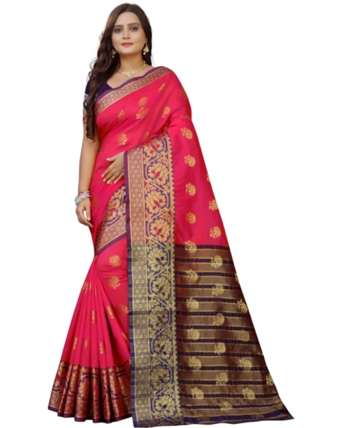 Generic Women's Silk Blend Woven Saree With Unstitched Blouse 5.5Mtr (Multicolor)