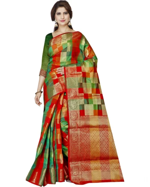 Generic Women's Jacquard Woven Saree With Unstitched Blouse 5.5Mtr (Red)