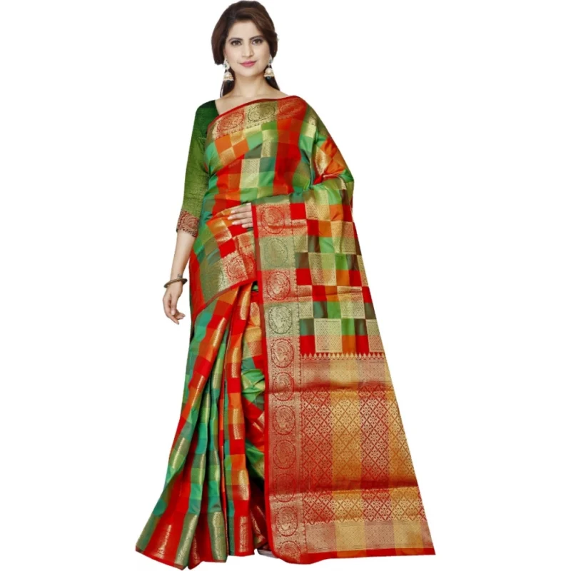 53925204422_f6e5b868e7_o_d-1000x1000-1.webp Generic Women's Jacquard Woven Saree With Unstitched Blouse 5.5Mtr (Red)