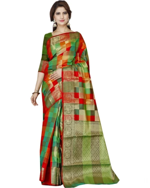 Generic Women's Jacquard Woven Saree With Unstitched Blouse 5.5Mtr (Green)