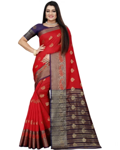 Generic Women's Silk Blend Woven Saree With Unstitched Blouse 5.5Mtr (Purple-Red)