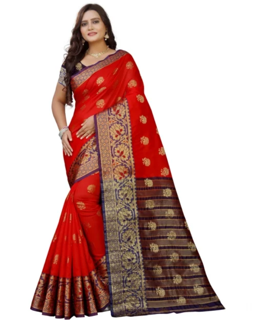 Generic Women's Silk Blend Woven Saree With Unstitched Blouse 5.5Mtr (Purple-Red)