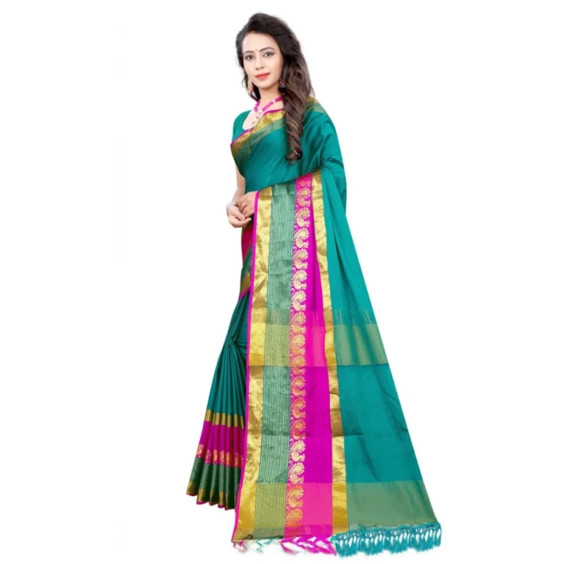 53926088386_39a601bbb0_o_d-1000x1000-1.webp Generic Women's Jacquard Woven Saree With Unstitched Blouse 5.5Mtr (Dark Green)