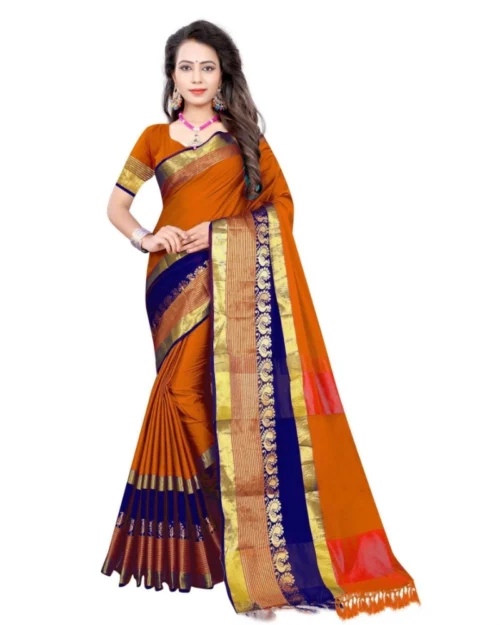 Generic Women's Jacquard Woven Saree With Unstitched Blouse 5.5Mtr (Multicolor)