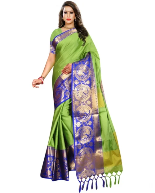 Generic Women's Jacquard Woven Saree With Unstitched Blouse 5.5Mtr (Green)
