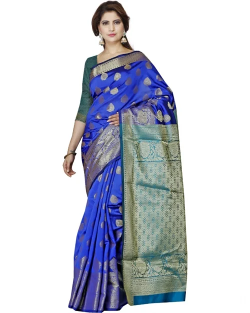 Generic Women's Jacquard Woven Saree With Unstitched Blouse 5.5Mtr (Blue)