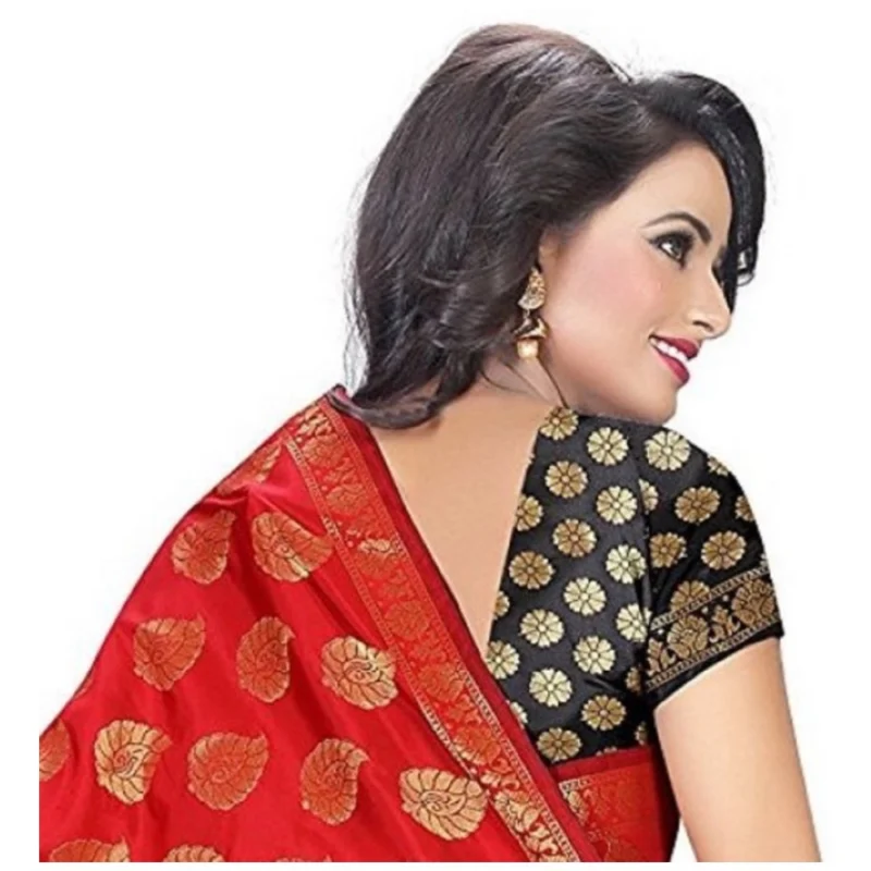 53926093041_86be57ce52_o_d-1000x1000-1.webp Generic Women's Jacquard Woven Saree With Unstitched Blouse 5.5Mtr (Red)