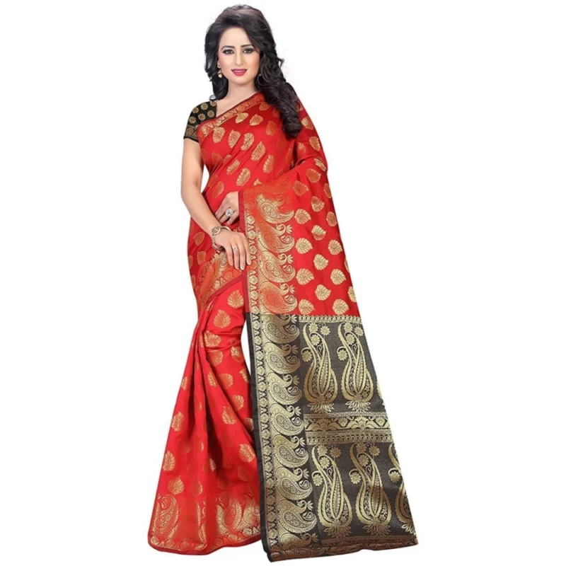53926093066_7d853b80ab_o_d-1000x1000-1.webp Generic Women's Jacquard Woven Saree With Unstitched Blouse 5.5Mtr (Red)