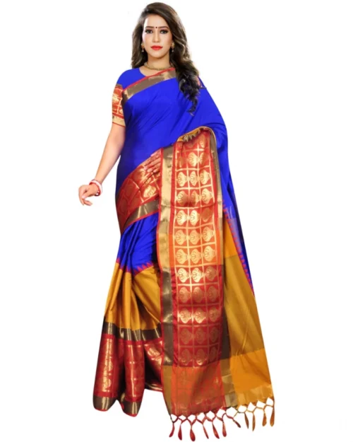 Generic Women's Jacquard Woven Saree With Unstitched Blouse 5.5Mtr (Blue)
