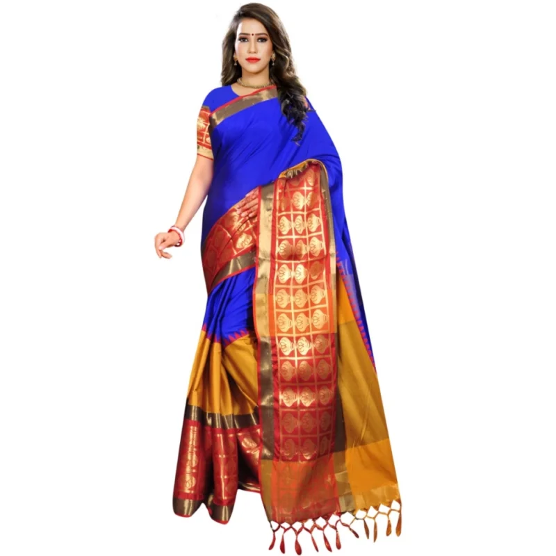 53926093256_5e35443df4_o_d-1000x1000-1.webp Generic Women's Jacquard Woven Saree With Unstitched Blouse 5.5Mtr (Blue)